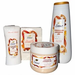 Dove Limited Edition CINNAMON PUMPKIN PIE Body Wash, Scrub, Soap & Deodorant Set
